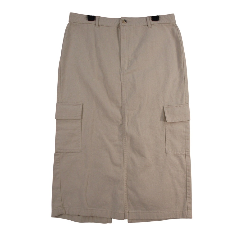 &me Womens Khaki Beige Cotton Cargo Midi Skirt Size 16 Utility Pocket Slit